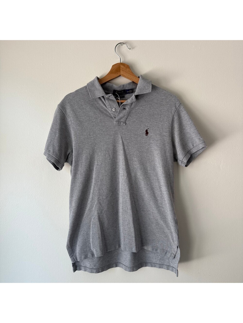 Polo Ralph Lauren Heather Grey Burgundy Pony Polo Short Sleeve Shirt Size Medium